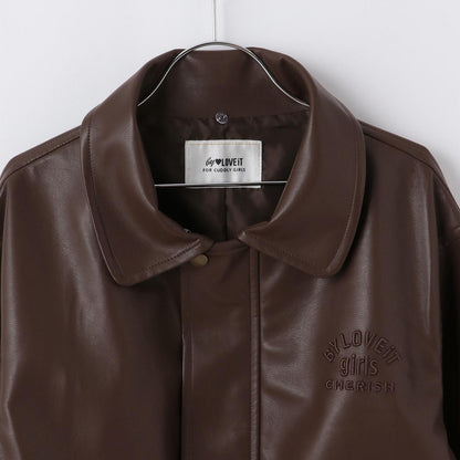 翻領仿皮草合成皮革夾克