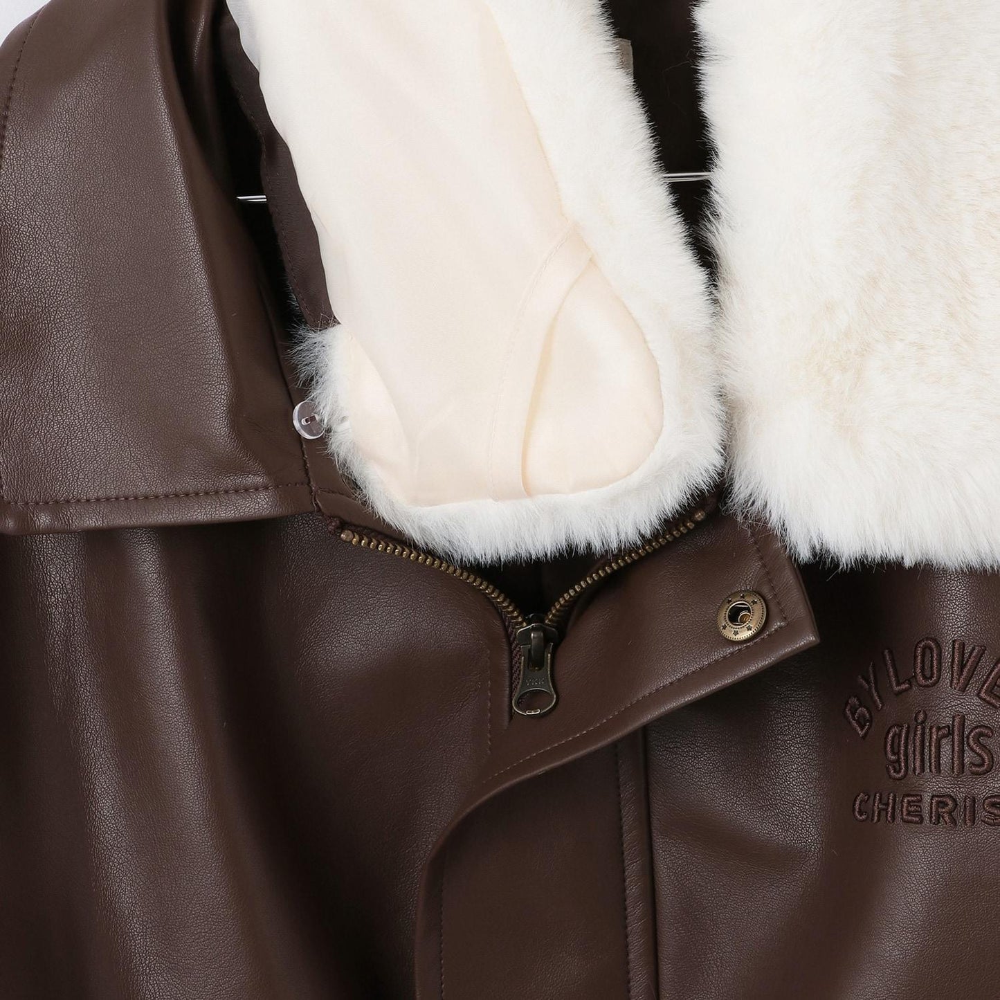 翻領仿皮草合成皮革夾克