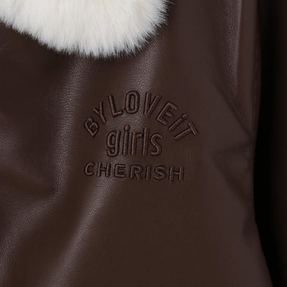 翻領仿皮草合成皮革夾克