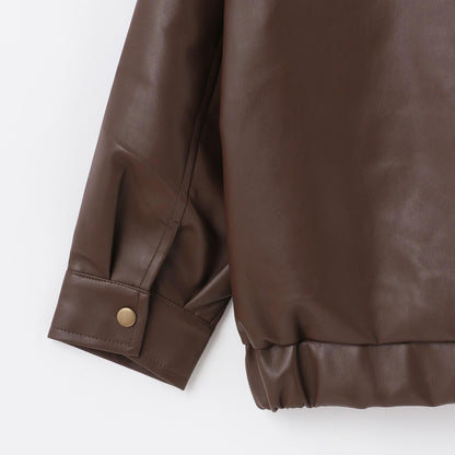 翻領仿皮草合成皮革夾克