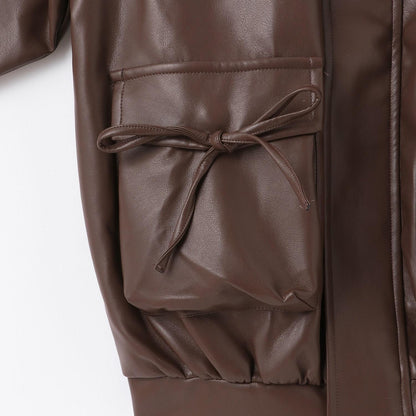 翻領仿皮草合成皮革夾克