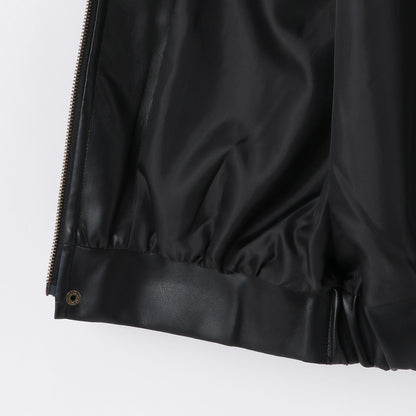 翻領仿皮草合成皮革夾克