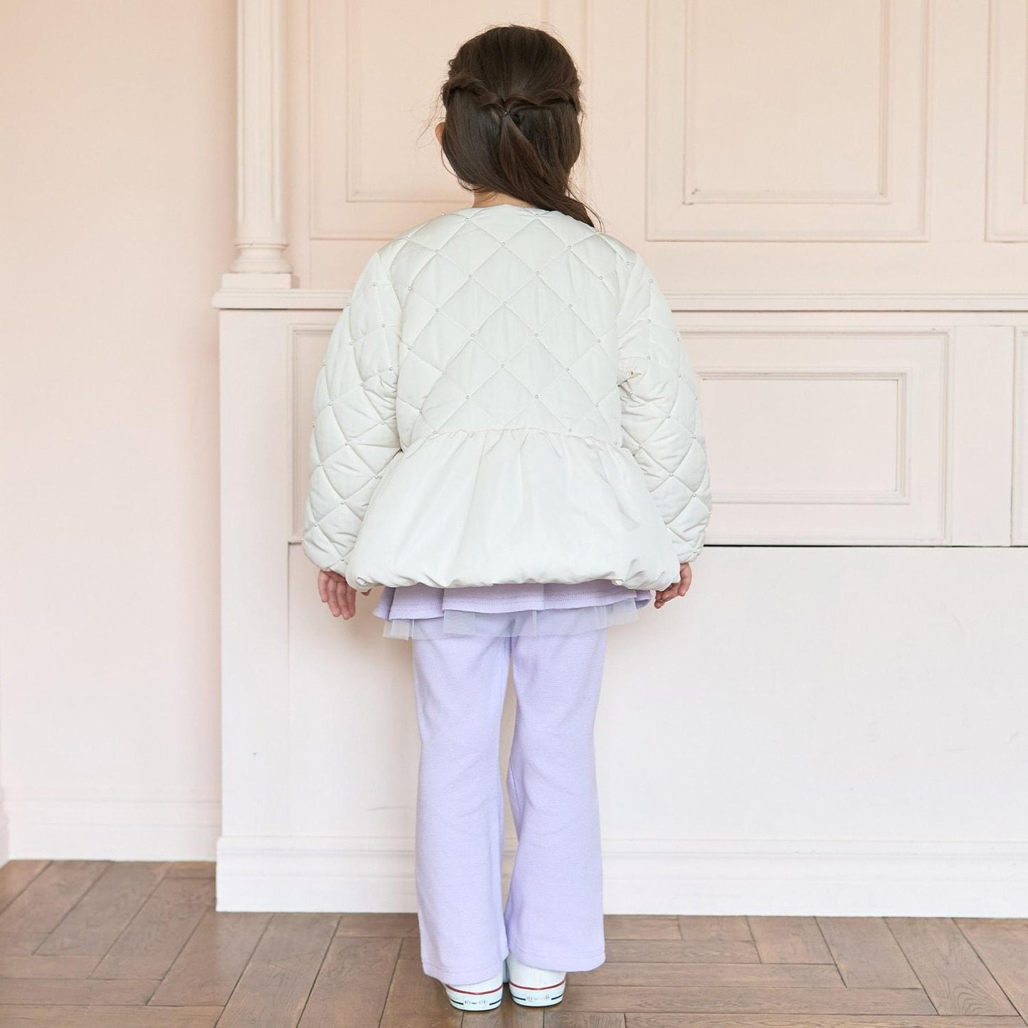 珍珠裝飾菱格短款外套