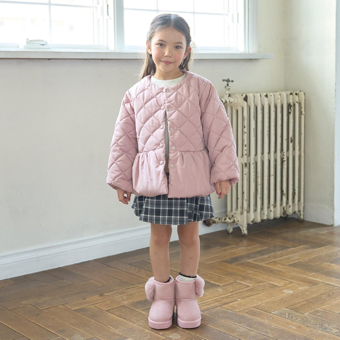 珍珠裝飾菱格短款外套