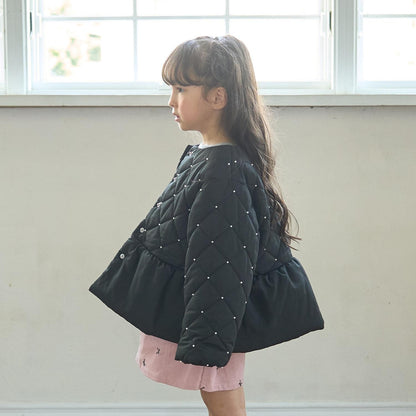 珍珠裝飾菱格短款外套