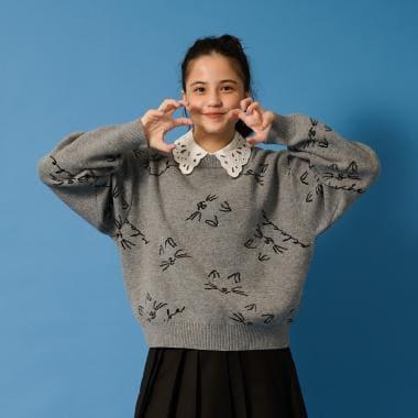 【AMI】貓咪全印花提花翻領針織衫