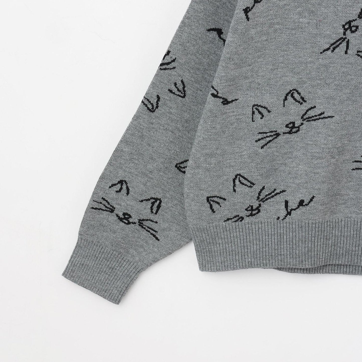 【AMI】貓咪全印花提花翻領針織衫