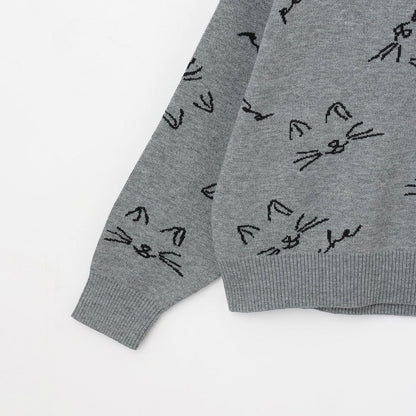 【AMI】貓咪全印花提花翻領針織衫