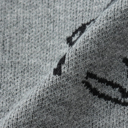 【AMI】貓咪全印花提花翻領針織衫