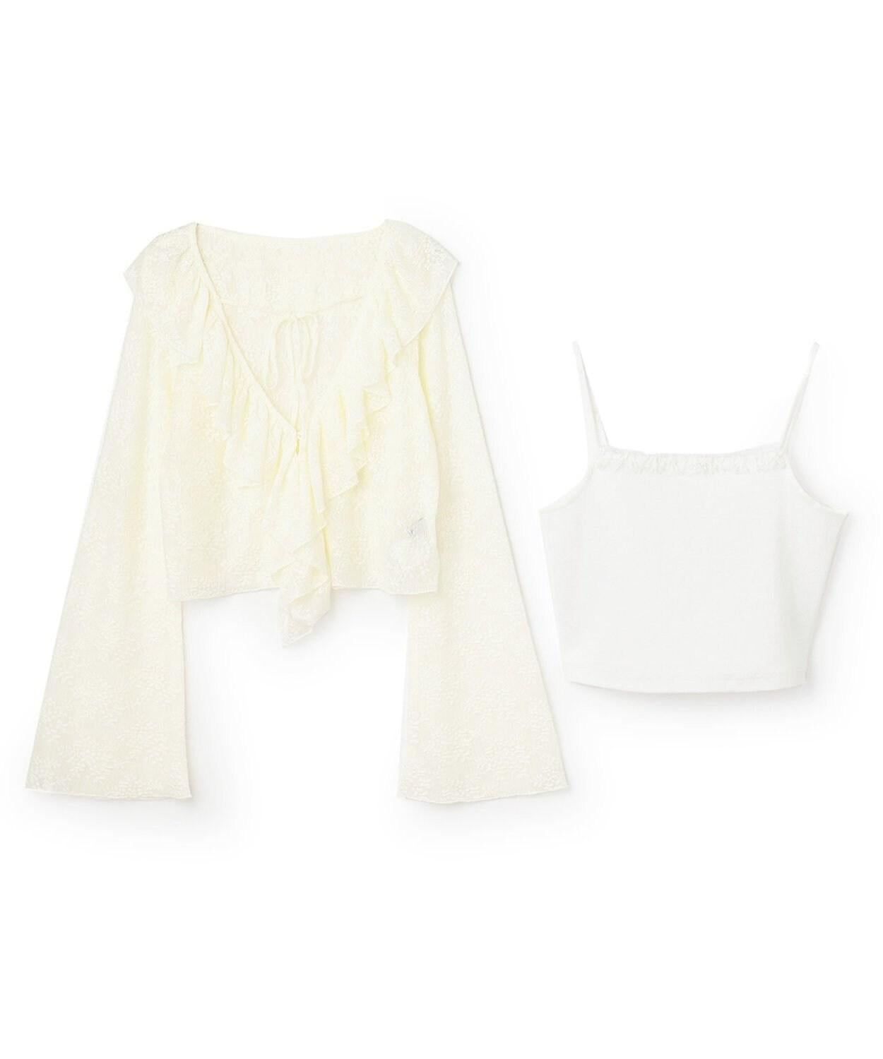 荷葉邊短款開衫吊帶套裝【韓國時尚】