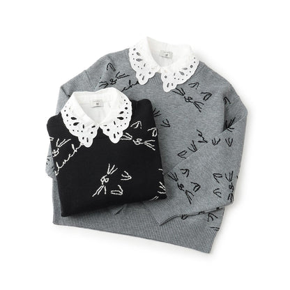 【AMI】貓咪全印花提花翻領針織衫