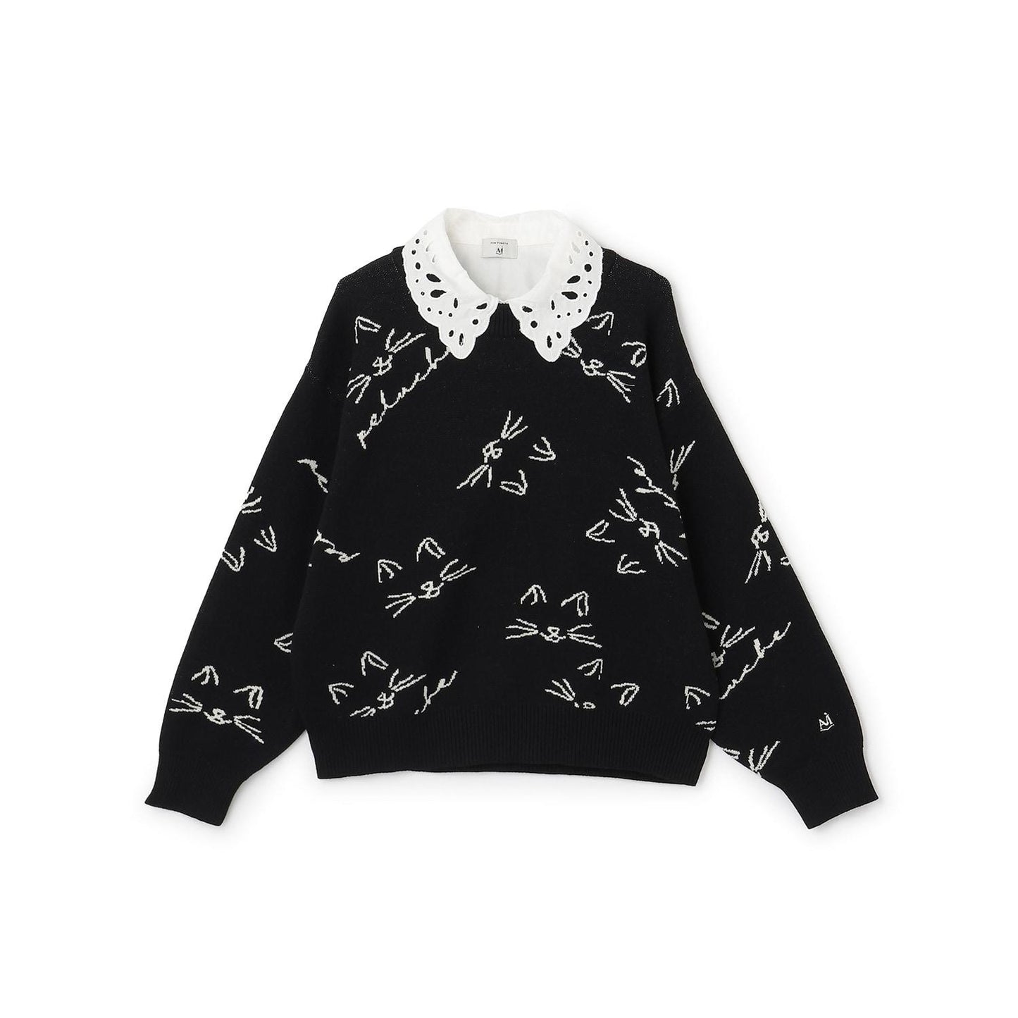 【AMI】貓咪全印花提花翻領針織衫
