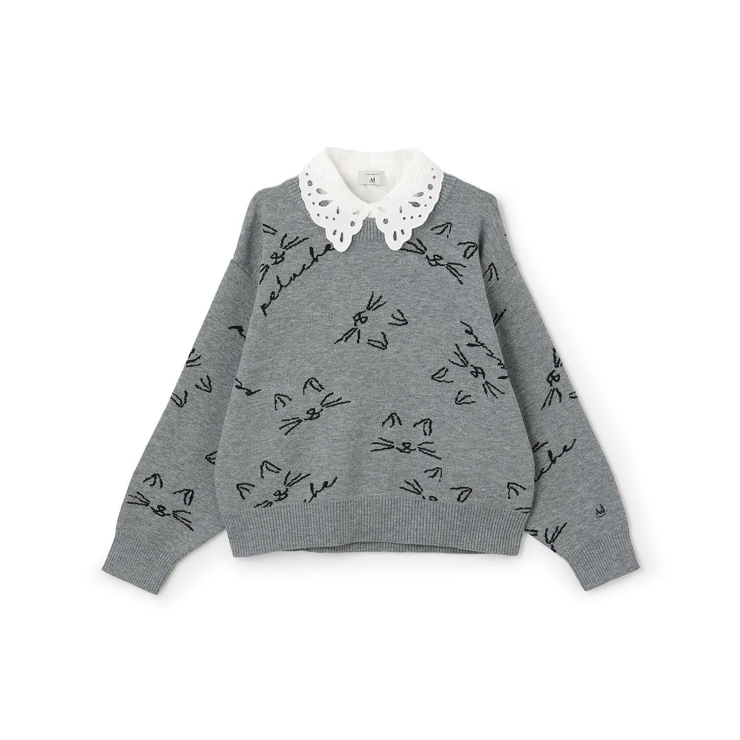 【AMI】貓咪全印花提花翻領針織衫