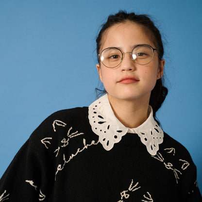 【AMI】貓咪全印花提花翻領針織衫