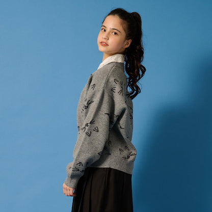 【AMI】貓咪全印花提花翻領針織衫