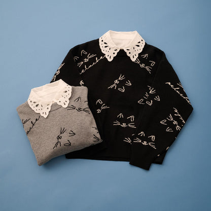 【AMI】貓咪全印花提花翻領針織衫