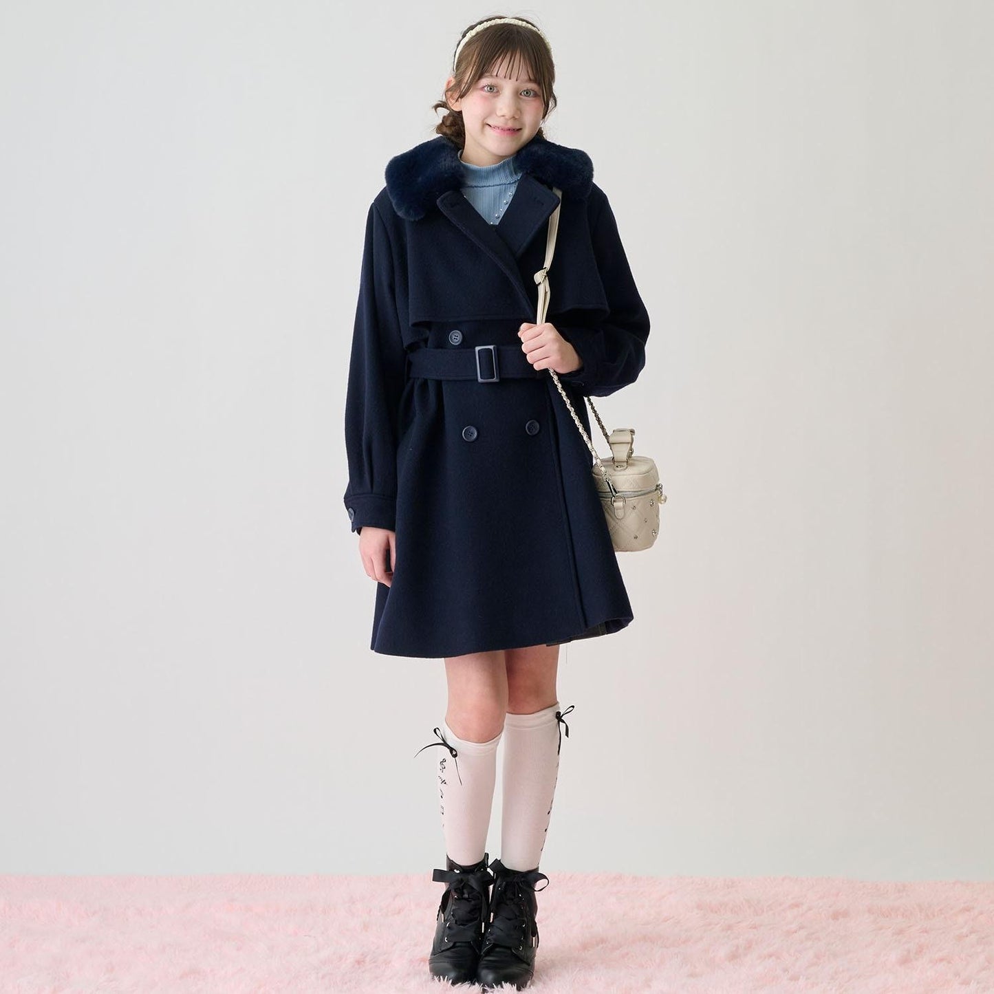 帶仿皮草領中長款大衣