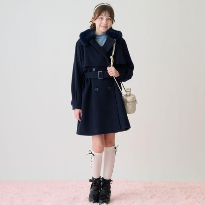 帶仿皮草領中長款大衣