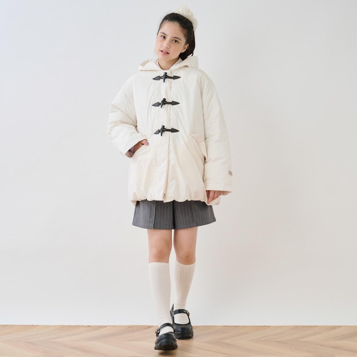 【防潑水】纖維中棉夾層牛角扣大衣