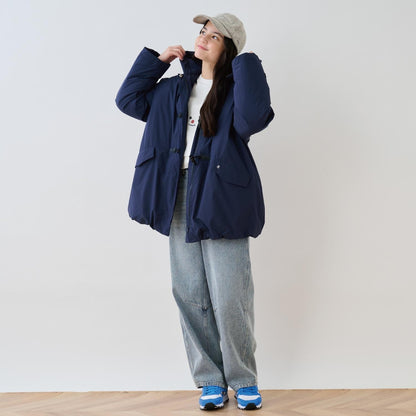 【防潑水】纖維中棉夾層牛角扣大衣