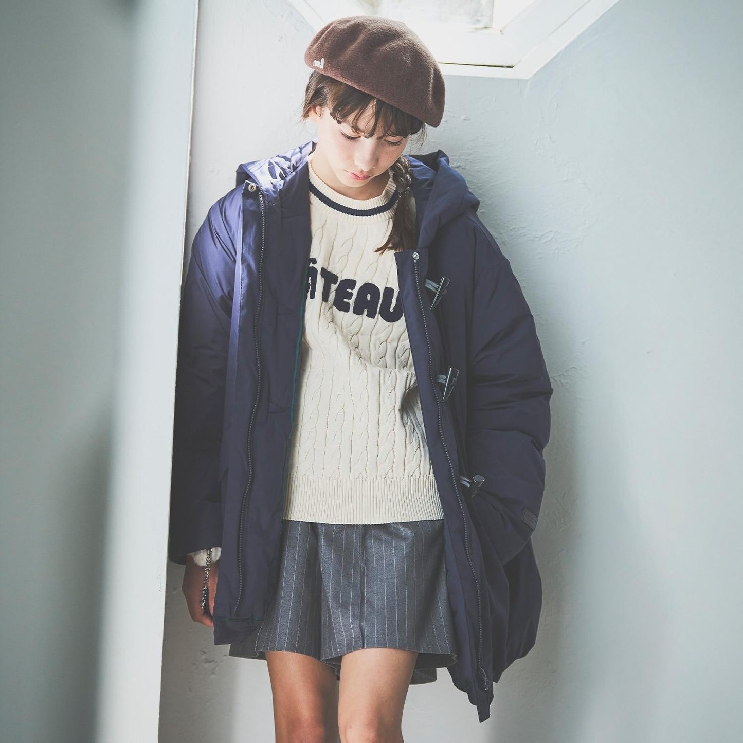 【防潑水】纖維中棉夾層牛角扣大衣