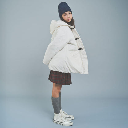 【防潑水】纖維中棉夾層牛角扣大衣