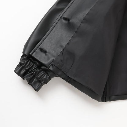 【柔軟人造皮革】無領夾克