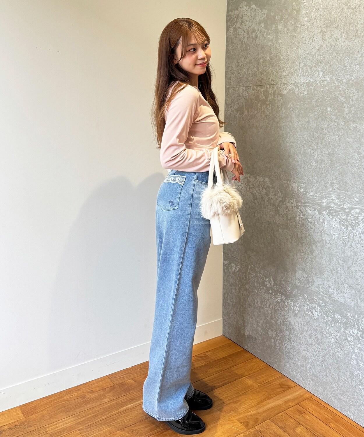 下襬荷葉邊鑲鑽T恤【韓國時尚】