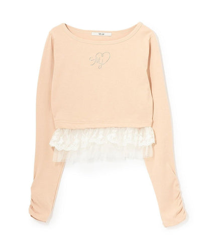 下襬荷葉邊鑲鑽T恤【韓國時尚】