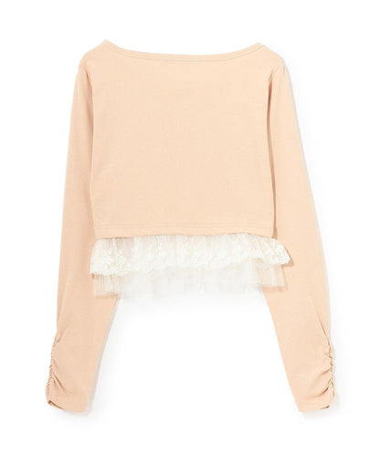 下襬荷葉邊鑲鑽T恤【韓國時尚】