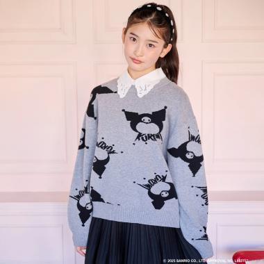 【130cm現貨】【美樂蒂/《庫洛米》】全印花提花套頭衫&蕾絲領套裝