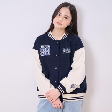 【加絨】雙面布拼接棒球夾克