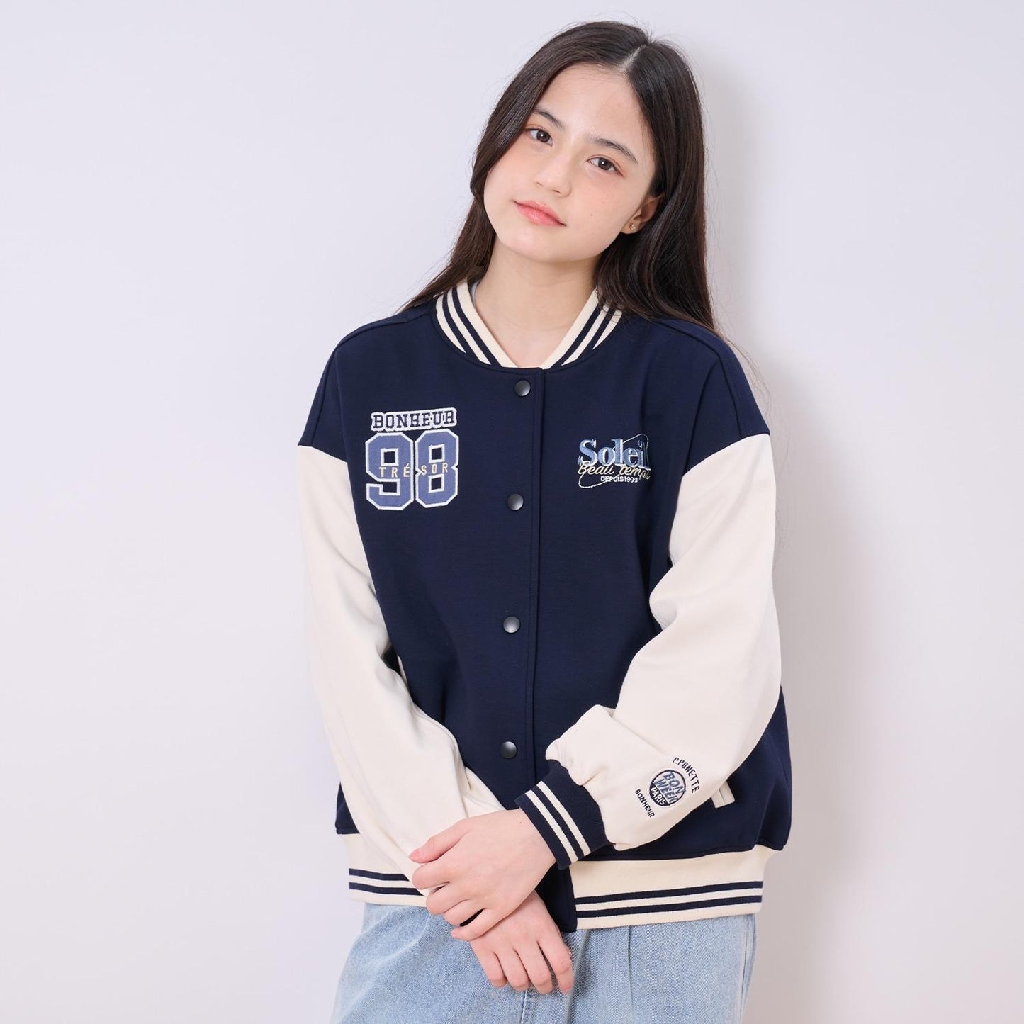 【加絨】雙面布拼接棒球夾克