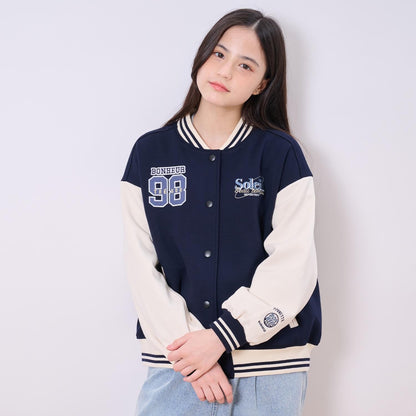 【加絨】雙面布拼接棒球夾克