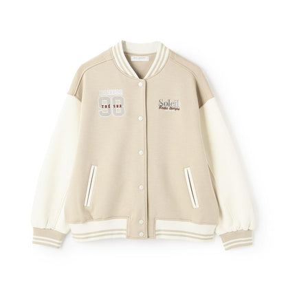 【加絨】雙面布拼接棒球夾克