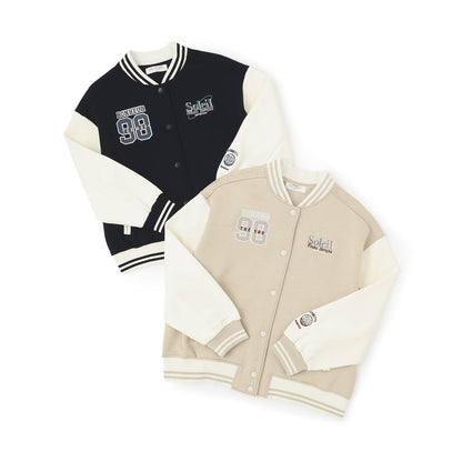 【加絨】雙面布拼接棒球夾克