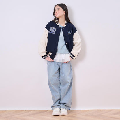 【加絨】雙面布拼接棒球夾克