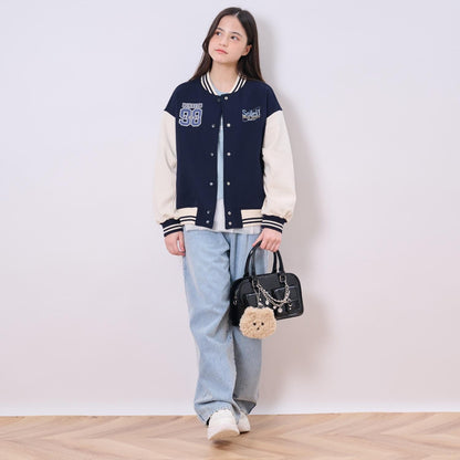 【加絨】雙面布拼接棒球夾克