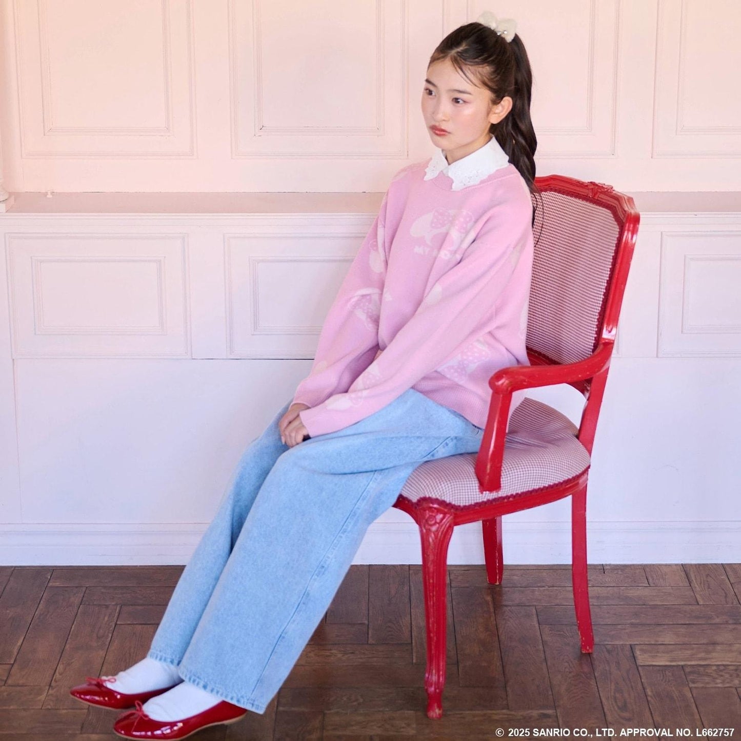 【130cm現貨】【美樂蒂/《庫洛米》】全印花提花套頭衫&蕾絲領套裝