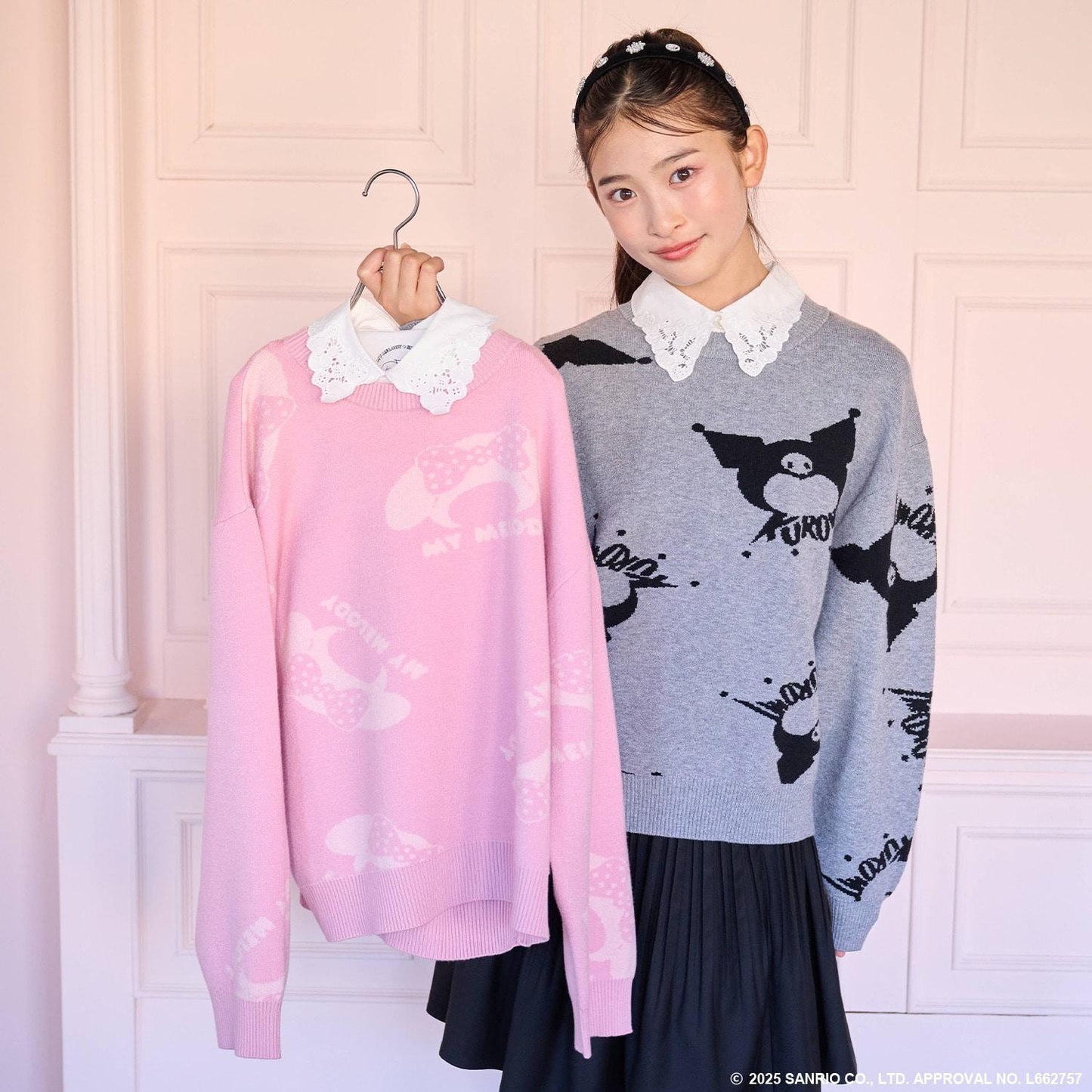 【130cm現貨】【美樂蒂/《庫洛米》】全印花提花套頭衫&蕾絲領套裝