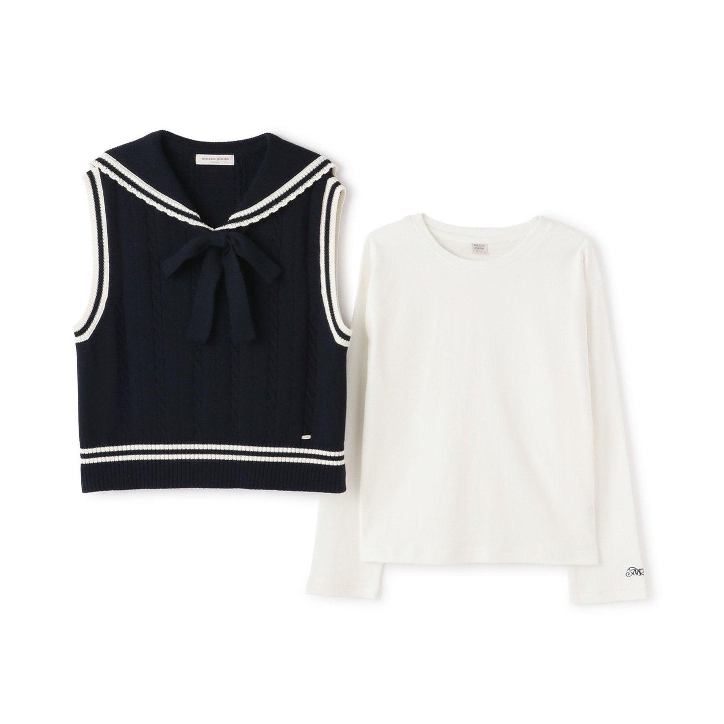 水手領背心&T恤套裝