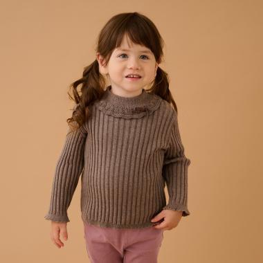 【有機棉】荷葉邊領羅紋毛衣【日本製造】