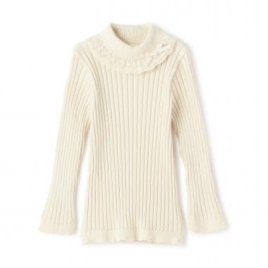 【有機棉】荷葉邊領羅紋毛衣【日本製造】