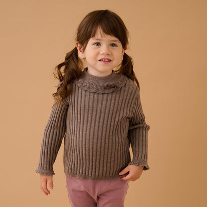 【有機棉】荷葉邊領羅紋毛衣【日本製造】