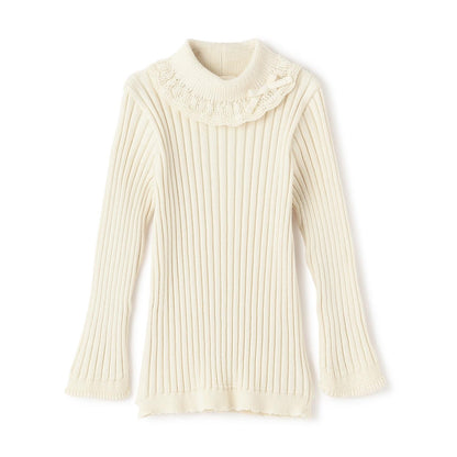 【有機棉】荷葉邊領羅紋毛衣【日本製造】