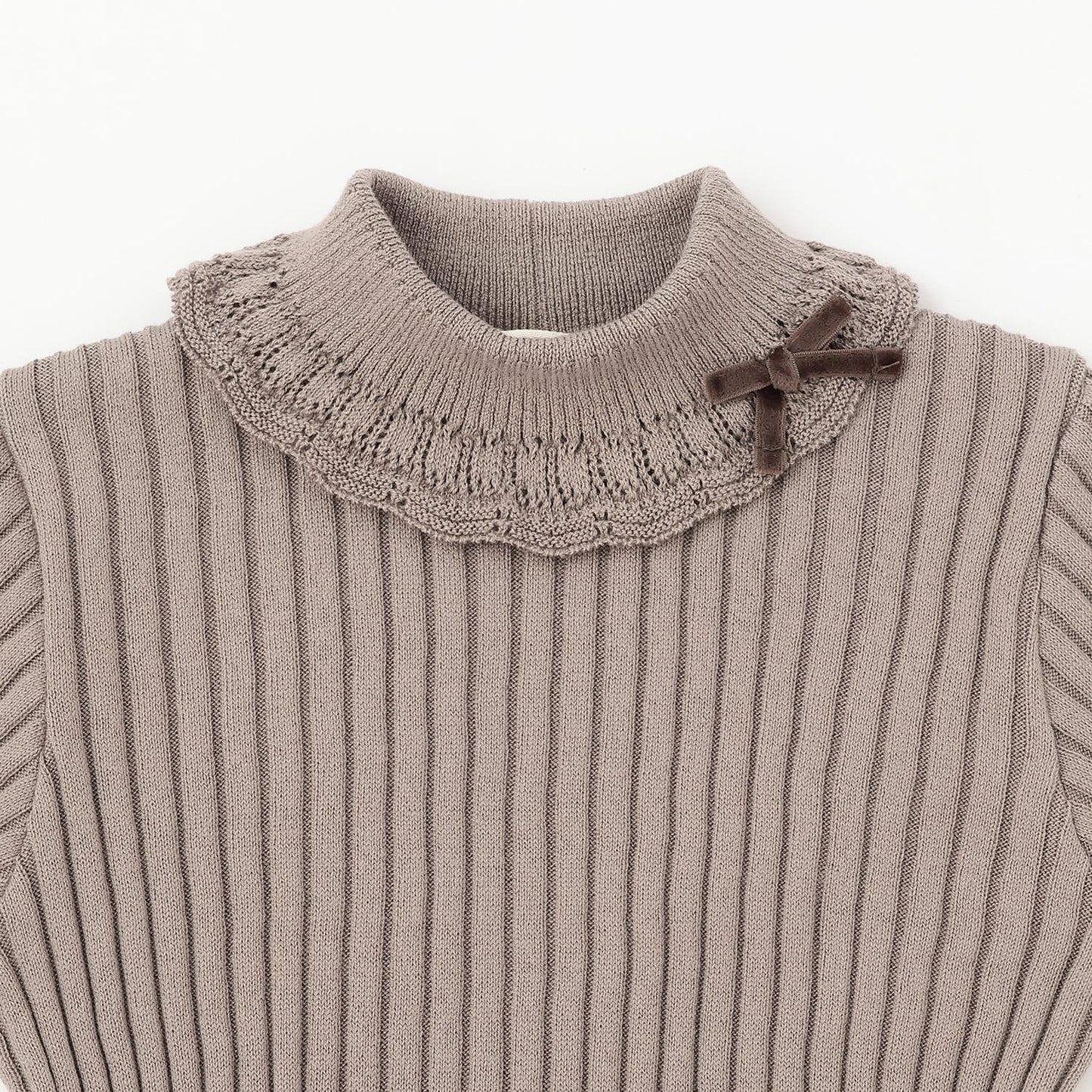 【有機棉】荷葉邊領羅紋毛衣【日本製造】