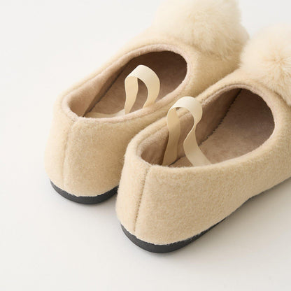 帶毛球裝飾芭蕾鞋