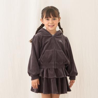 【柔軟天鵝絨】【可成套搭配】褶皺袖拉鍊連帽衫