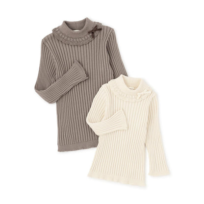 【有機棉】荷葉邊領羅紋毛衣【日本製造】