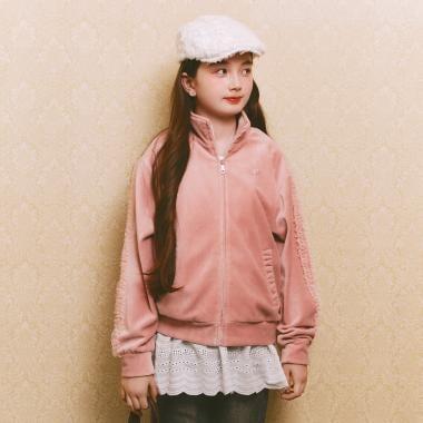 網紗荷葉邊天鵝絨夾克